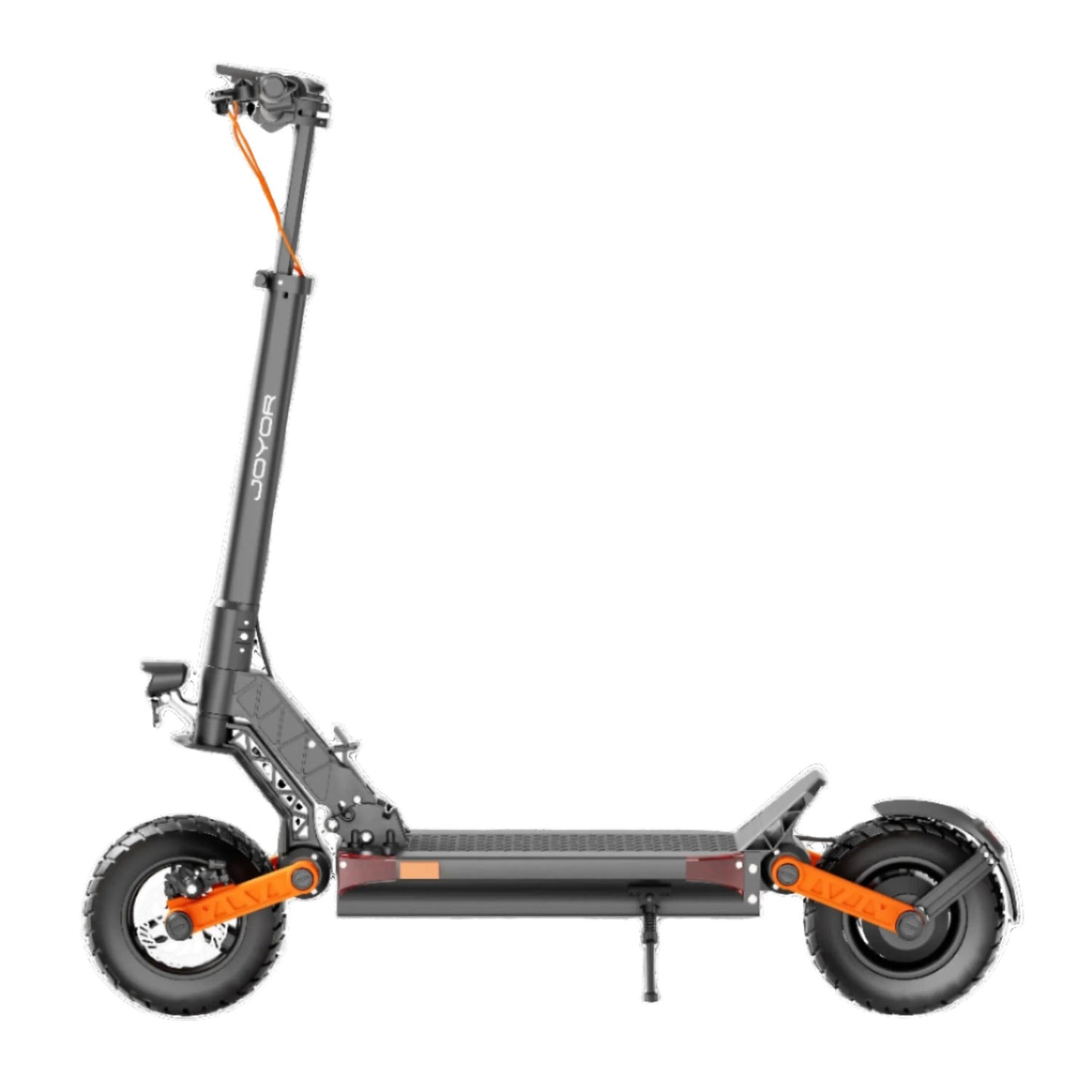 Vista lateral del scooter eléctrico Joyor S5, diseño robusto y elegante para movilidad urbana todo terreno.