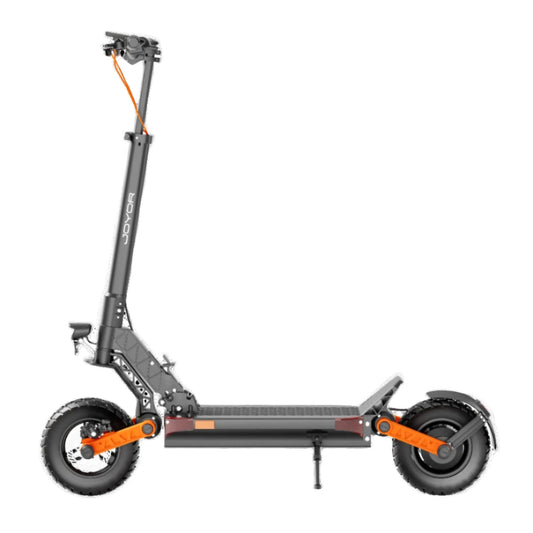 Vista lateral del scooter eléctrico Joyor S5, diseño robusto y elegante para movilidad urbana todo terreno.