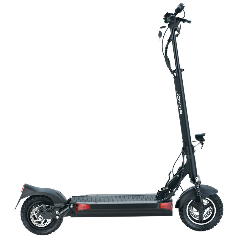 Scooter eléctrico Joyor Y5 Pro, diseño ergonómico y compacto para fácil almacenamiento y transporte.