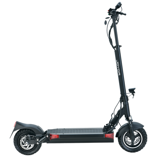 Scooter eléctrico Joyor Y5 Pro, diseño ergonómico y compacto para fácil almacenamiento y transporte.